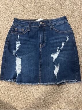 Tinseltown Distressed Denim Skirt